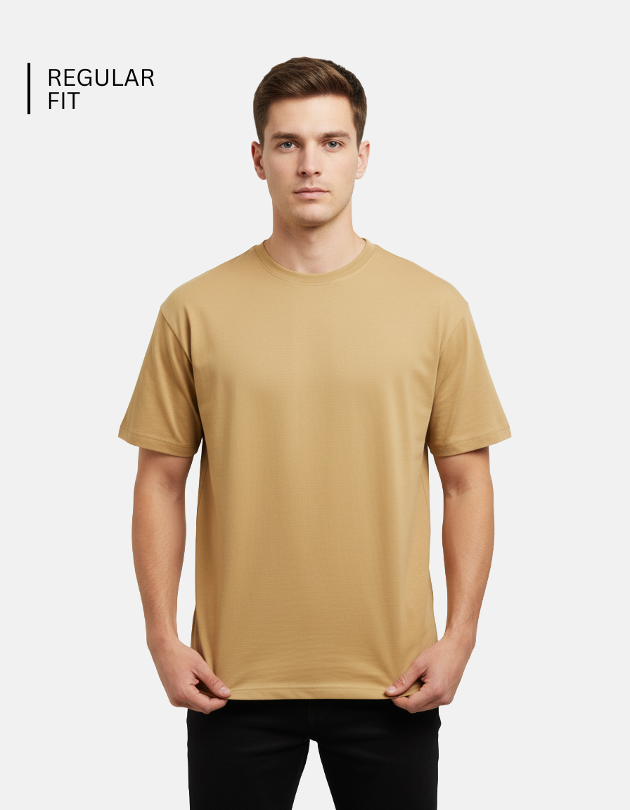 Beige Solid T-Shirt